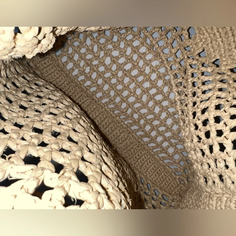 Prada Beige Crochet Tote Bag with Black Logo